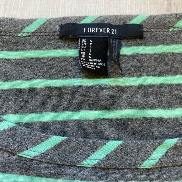 Forever 21, Mint/Gray, Striped Long Sleeve Pocketed Tee, Size XS - Picture 2 of 4